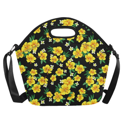 Yellow Hibiscus Pattern Print Design HB08 Neoprene Lunch Bag-JorJune