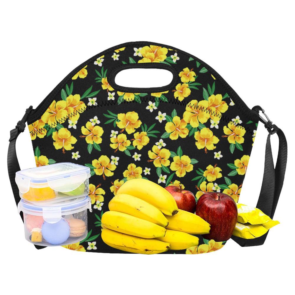 Yellow Hibiscus Pattern Print Design HB08 Neoprene Lunch Bag-JorJune
