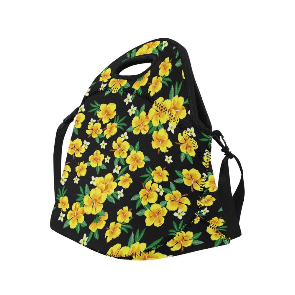 Yellow Hibiscus Pattern Print Design HB08 Neoprene Lunch Bag-JorJune