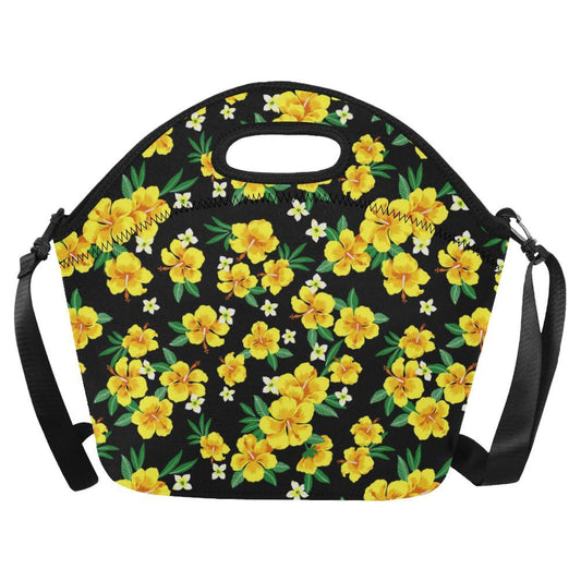 Yellow Hibiscus Pattern Print Design HB08 Neoprene Lunch Bag-JorJune