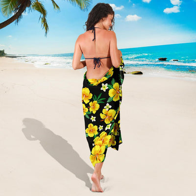 Yellow Hibiscus Pattern Print Design HB08 Sarong Pareo Wrap-JORJUNE.COM