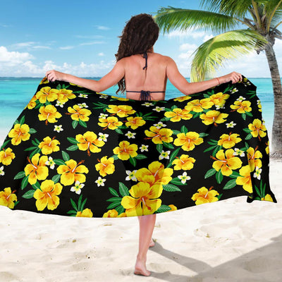 Yellow Hibiscus Pattern Print Design HB08 Sarong Pareo Wrap-JORJUNE.COM