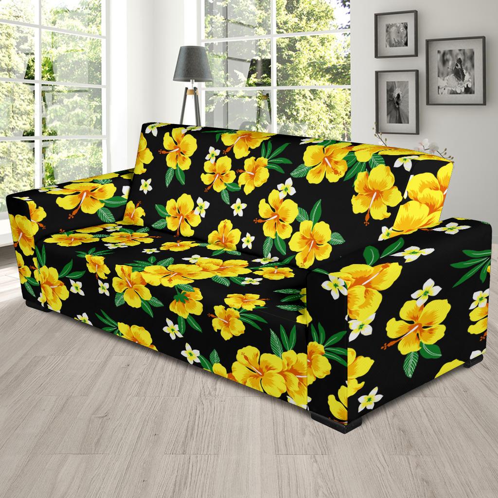 Yellow Hibiscus Pattern Print Design HB08 Sofa Slipcover-JORJUNE.COM