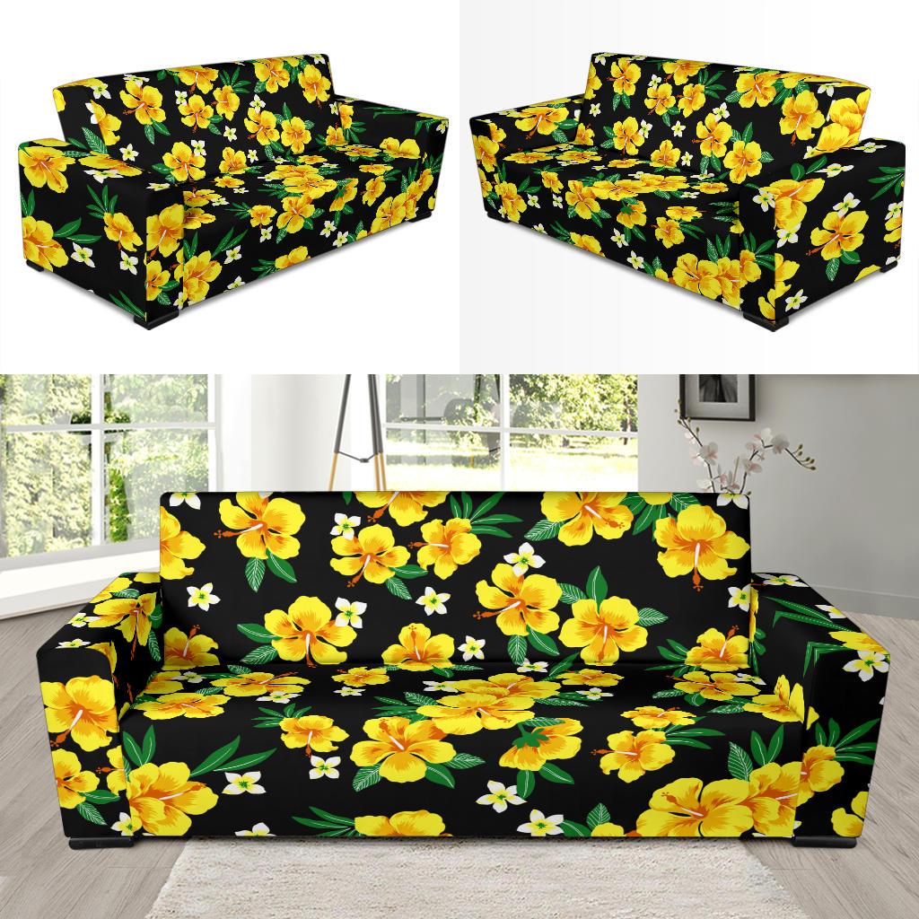 Yellow Hibiscus Pattern Print Design HB08 Sofa Slipcover-JORJUNE.COM