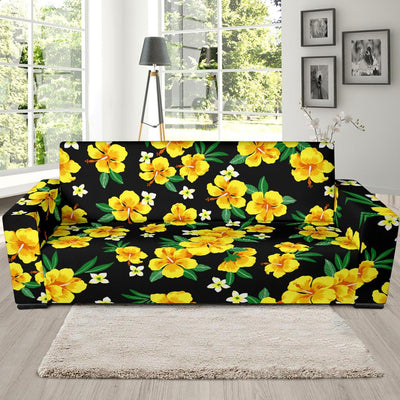 Yellow Hibiscus Pattern Print Design HB08 Sofa Slipcover-JORJUNE.COM