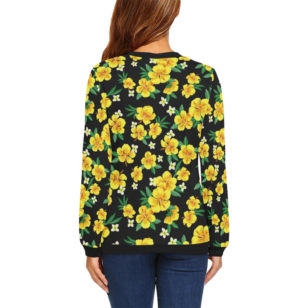 Yellow Hibiscus Pattern Print Design HB08 Women Long Sleeve Sweatshirt-JorJune