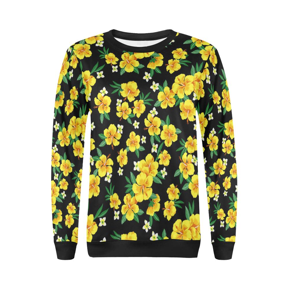 Yellow Hibiscus Pattern Print Design HB08 Women Long Sleeve Sweatshirt-JorJune