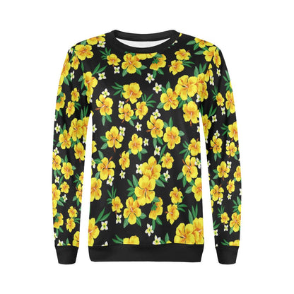 Yellow Hibiscus Pattern Print Design HB08 Women Long Sleeve Sweatshirt-JorJune