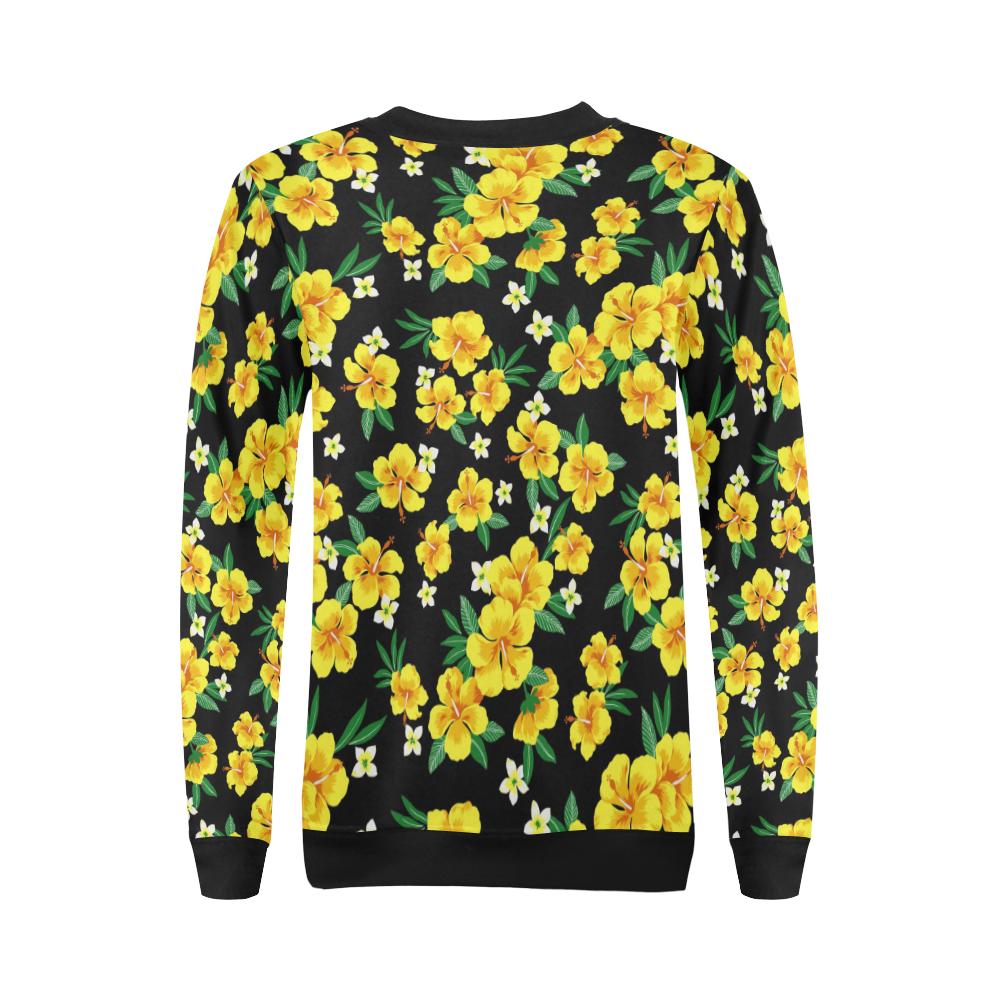 Yellow Hibiscus Pattern Print Design HB08 Women Long Sleeve Sweatshirt-JorJune