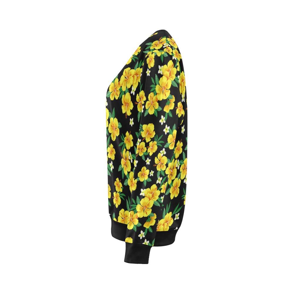 Yellow Hibiscus Pattern Print Design HB08 Women Long Sleeve Sweatshirt-JorJune