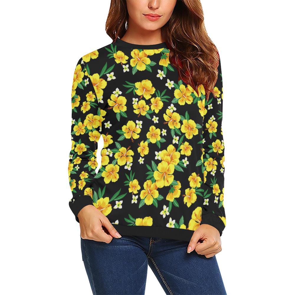Yellow Hibiscus Pattern Print Design HB08 Women Long Sleeve Sweatshirt-JorJune