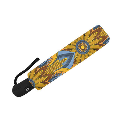 Yellow Mandala Hindu Automatic Foldable Umbrella