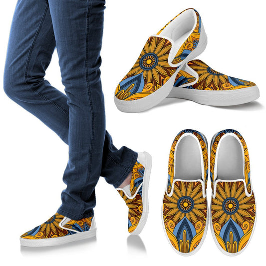Yellow Mandala Hindu Men Canvas Slip On Shoes
