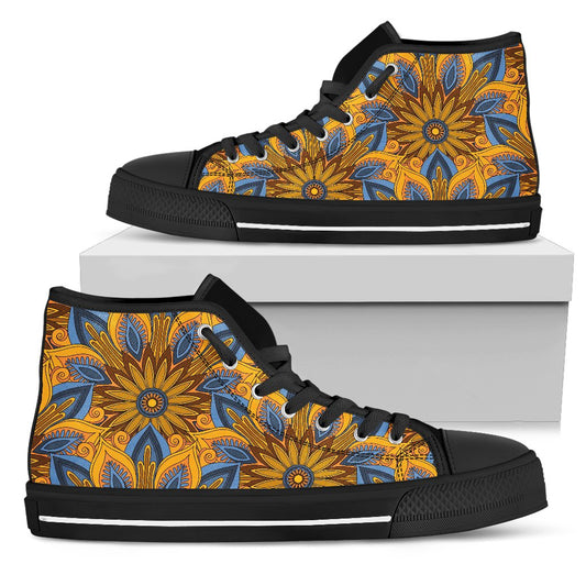 Yellow Mandala Hindu Women High Top Canvas Shoes