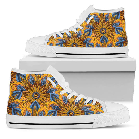 Yellow Mandala Hindu Women High Top Canvas Shoes
