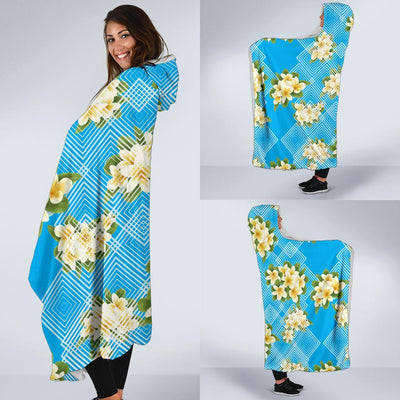 Yellow Plumeria Design Print Pattern Hooded Blanket-JORJUNE.COM