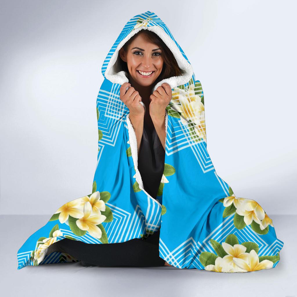 Yellow Plumeria Design Print Pattern Hooded Blanket-JORJUNE.COM