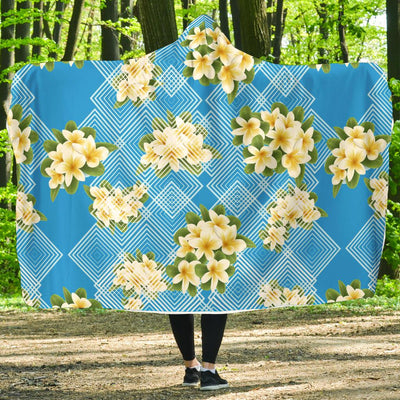 Yellow Plumeria Design Print Pattern Hooded Blanket-JORJUNE.COM