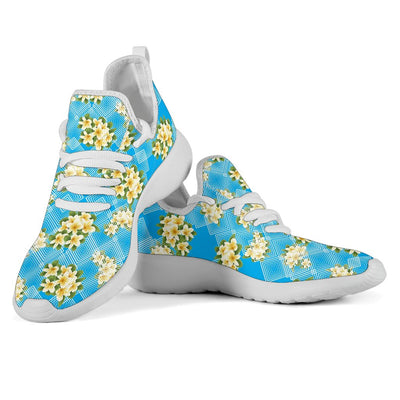 Yellow Plumeria Design Print Pattern Mesh Knit Sneakers Shoes