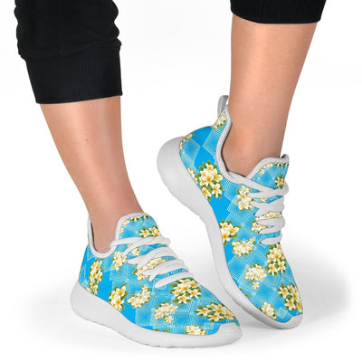 Yellow Plumeria Design Print Pattern Mesh Knit Sneakers Shoes
