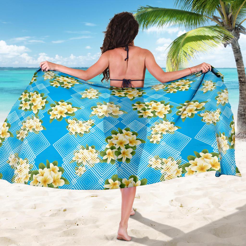 Yellow Plumeria Design Print Pattern Sarong Pareo Wrap-JORJUNE.COM