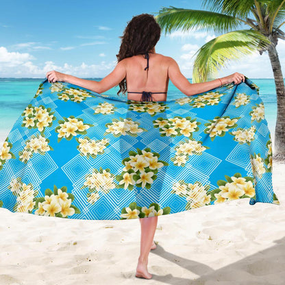 Yellow Plumeria Design Print Pattern Sarong Pareo Wrap-JORJUNE.COM