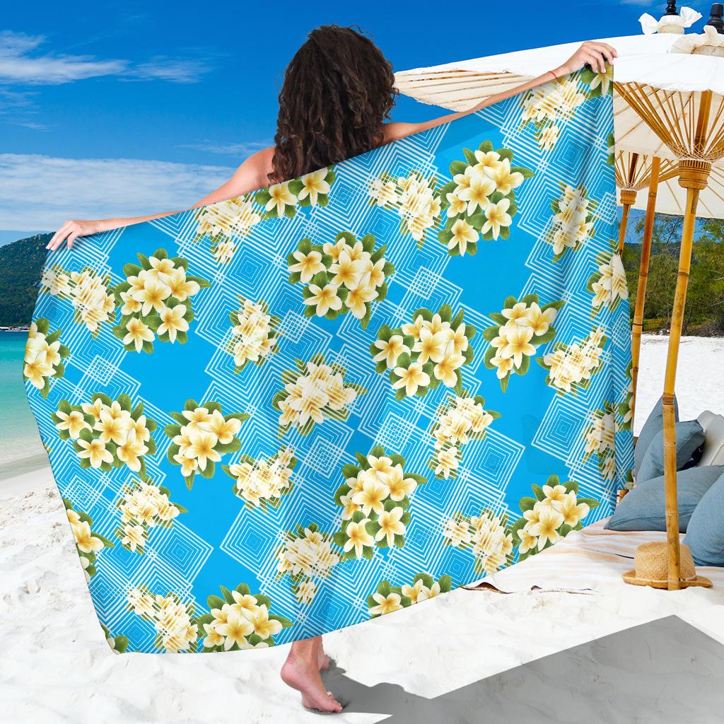 Yellow Plumeria Design Print Pattern Sarong Pareo Wrap-JORJUNE.COM