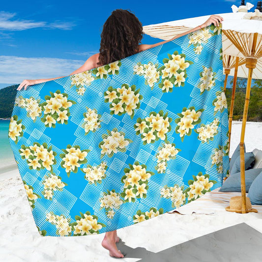 Yellow Plumeria Design Print Pattern Sarong Pareo Wrap-JORJUNE.COM