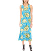 Yellow Plumeria Design Print Pattern Sleeveless Open Fork Long Dress