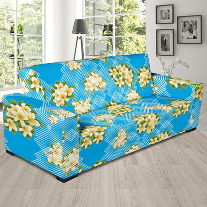 Yellow Plumeria Design Print Pattern Sofa Slipcover-JORJUNE.COM