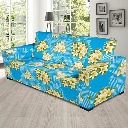 Yellow Plumeria Design Print Pattern Sofa Slipcover-JORJUNE.COM