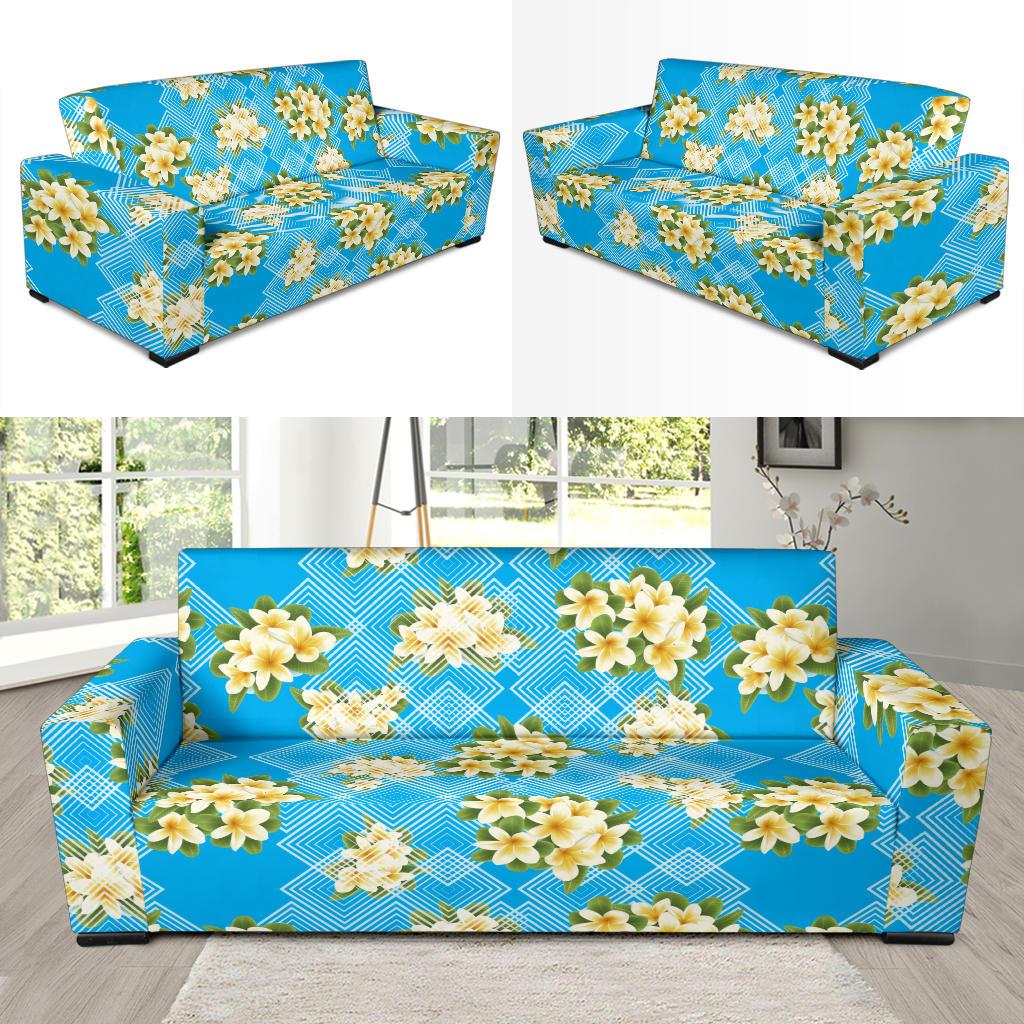 Yellow Plumeria Design Print Pattern Sofa Slipcover-JORJUNE.COM