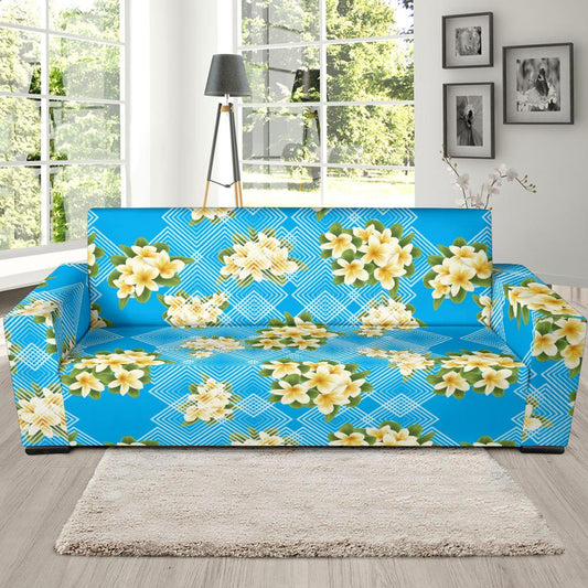 Yellow Plumeria Design Print Pattern Sofa Slipcover-JORJUNE.COM