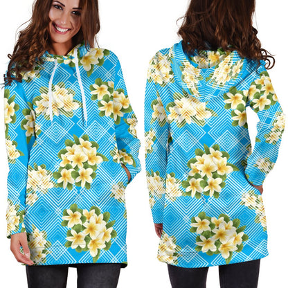 Yellow Plumeria Design Print Pattern Women Hoodie Dress