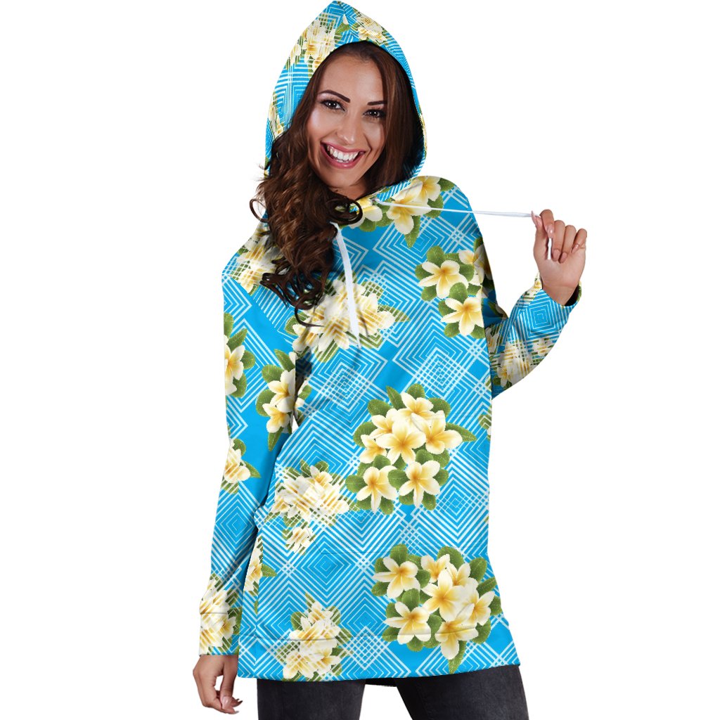 Yellow Plumeria Design Print Pattern Women Hoodie Dress