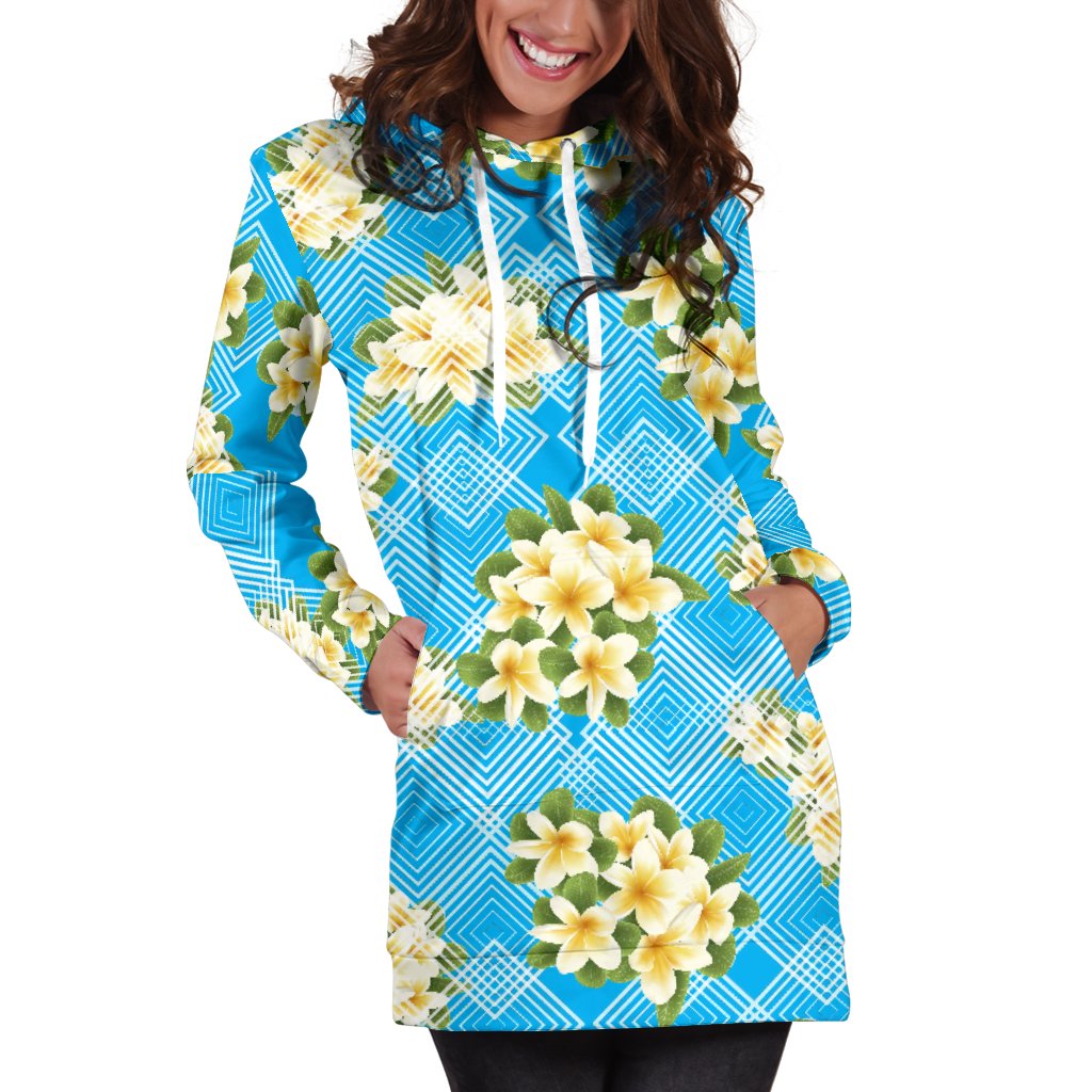 Yellow Plumeria Design Print Pattern Women Hoodie Dress