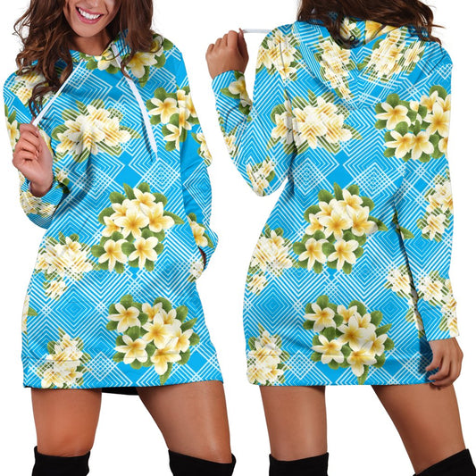 Yellow Plumeria Design Print Pattern Women Hoodie Dress