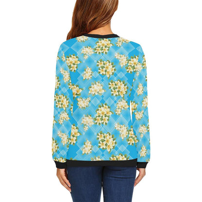 Yellow Plumeria Design Print Pattern Women Long Sleeve Sweatshirt-JorJune