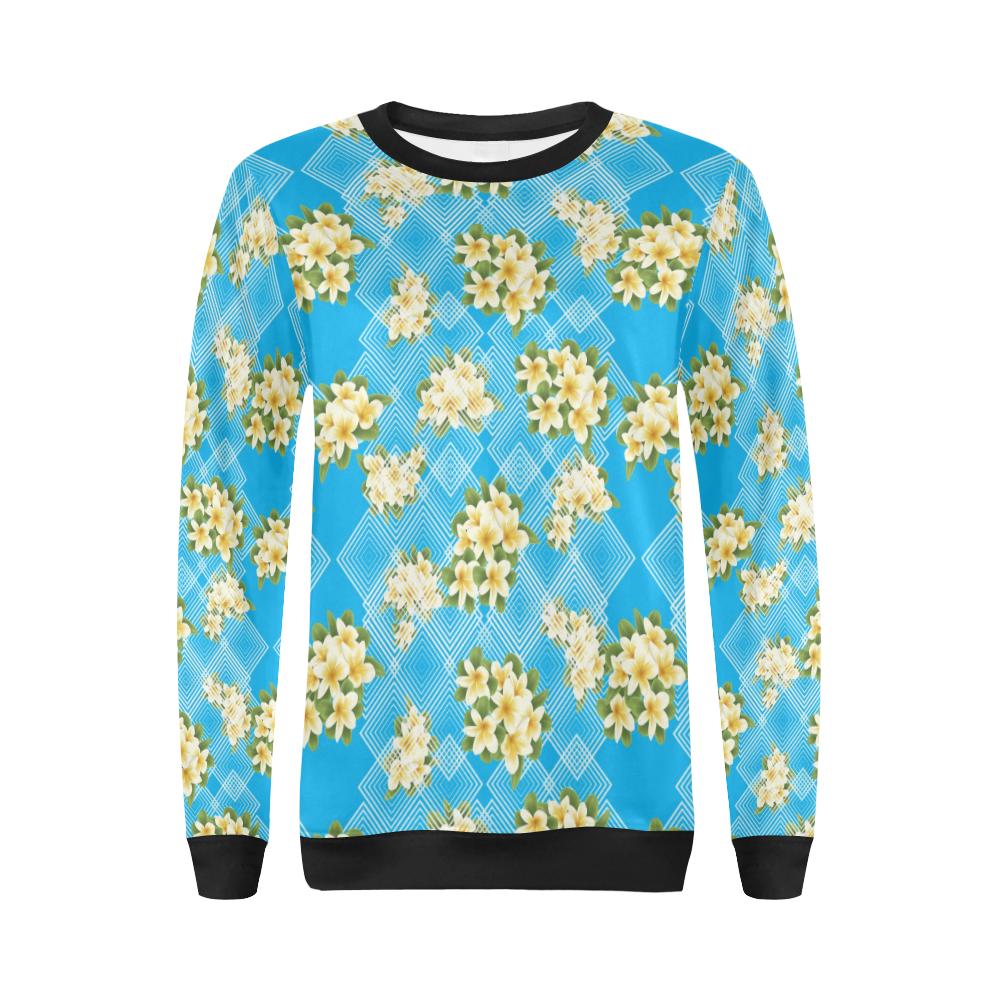 Yellow Plumeria Design Print Pattern Women Long Sleeve Sweatshirt-JorJune