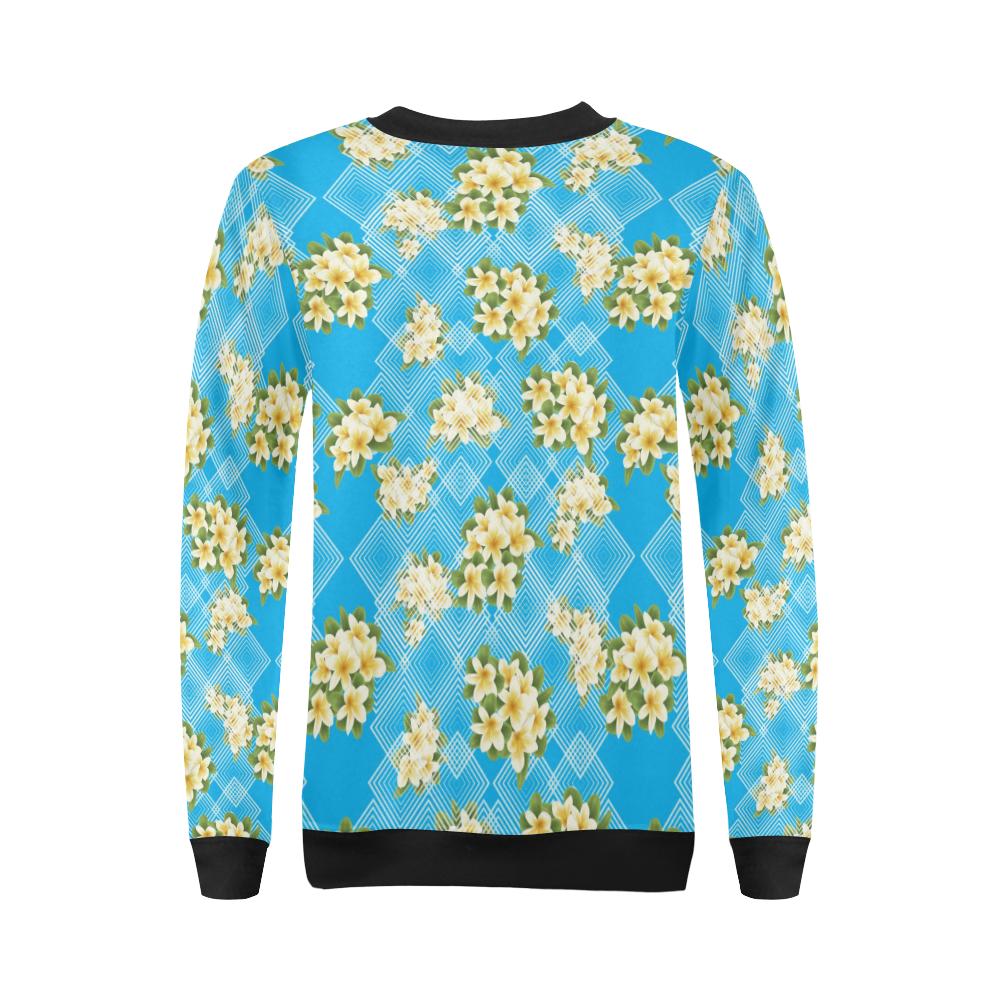 Yellow Plumeria Design Print Pattern Women Long Sleeve Sweatshirt-JorJune
