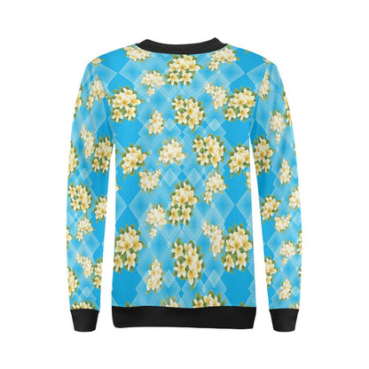 Yellow Plumeria Design Print Pattern Women Long Sleeve Sweatshirt-JorJune