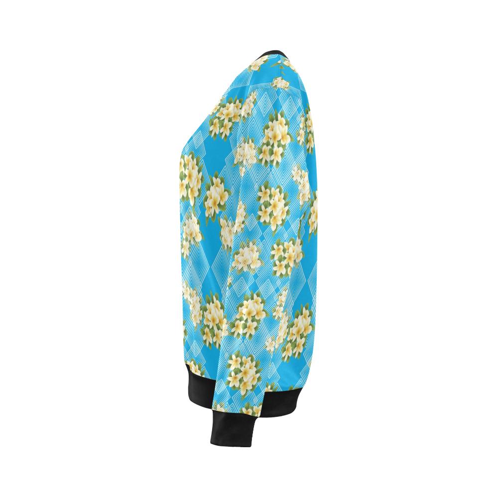 Yellow Plumeria Design Print Pattern Women Long Sleeve Sweatshirt-JorJune