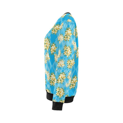 Yellow Plumeria Design Print Pattern Women Long Sleeve Sweatshirt-JorJune
