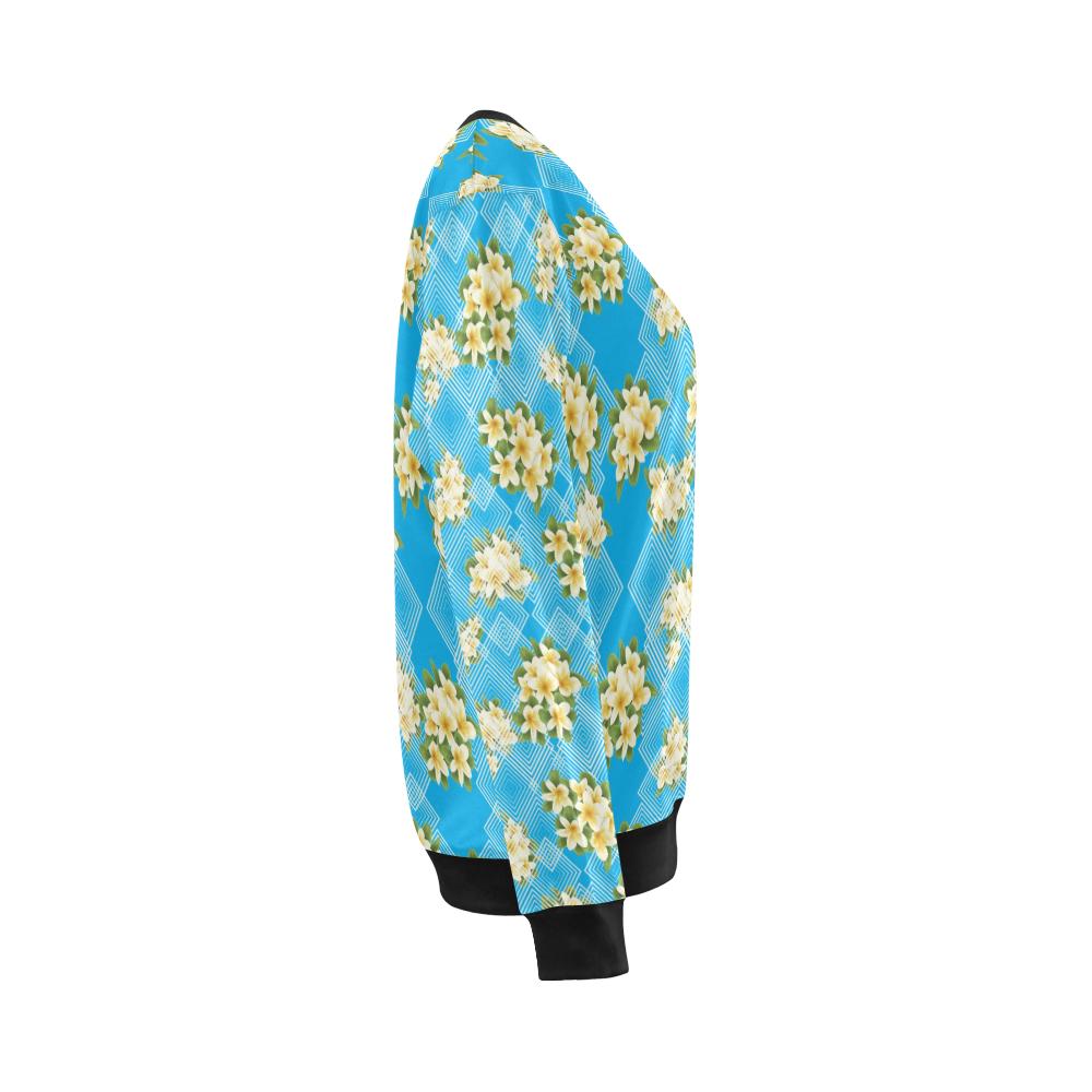 Yellow Plumeria Design Print Pattern Women Long Sleeve Sweatshirt-JorJune
