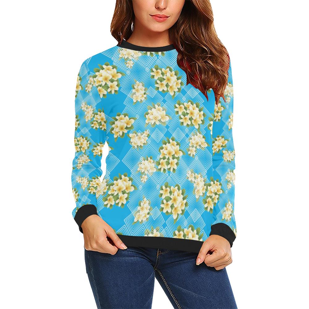 Yellow Plumeria Design Print Pattern Women Long Sleeve Sweatshirt-JorJune