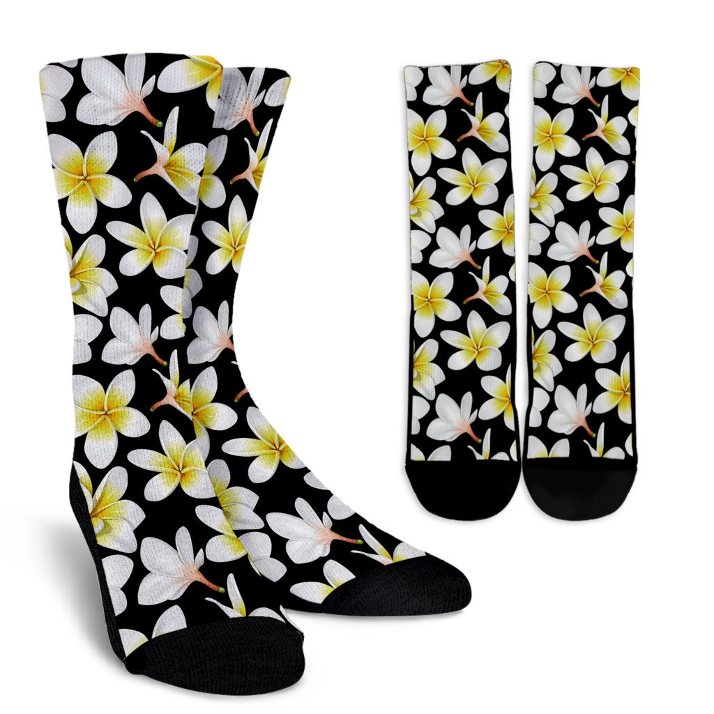 Yellow Plumeria Hawaiian Flowers Crew Socks