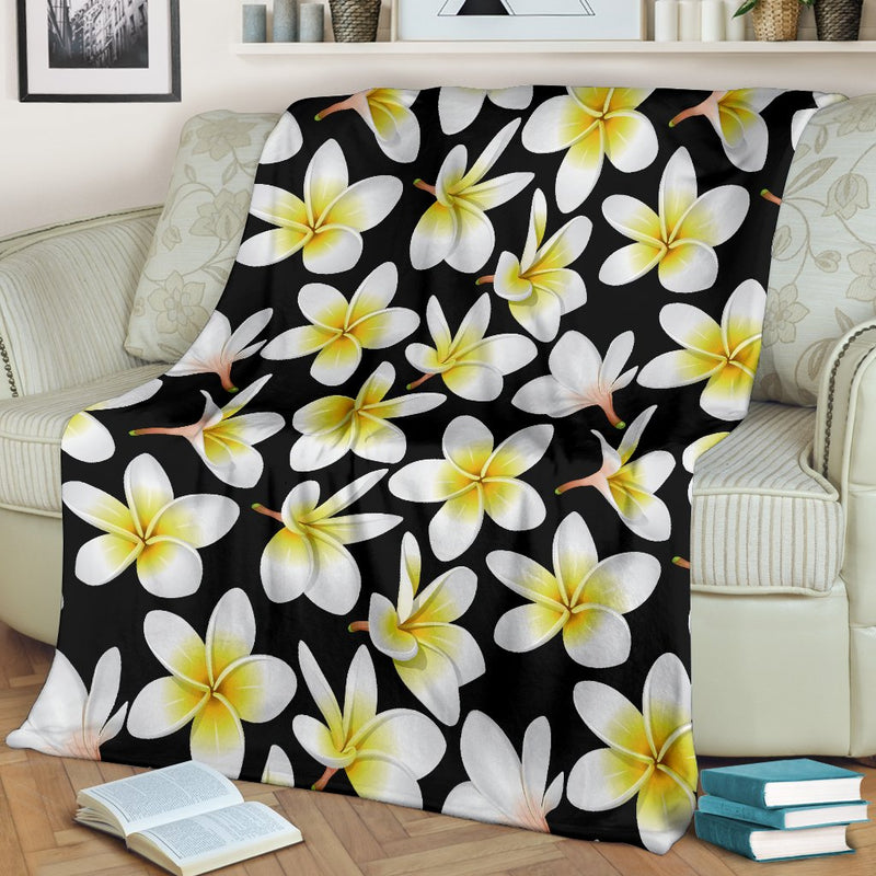 Yellow Plumeria Hawaiian Flowers Fleece Blanket