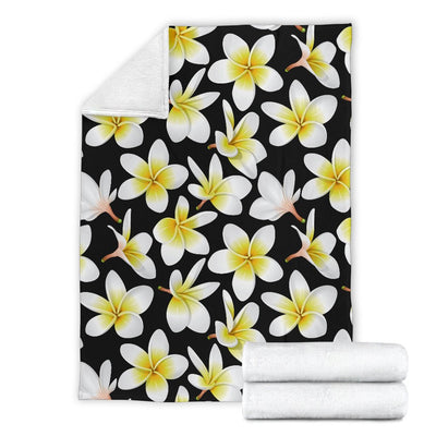 Yellow Plumeria Hawaiian Flowers Fleece Blanket