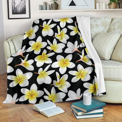 Yellow Plumeria Hawaiian Flowers Fleece Blanket