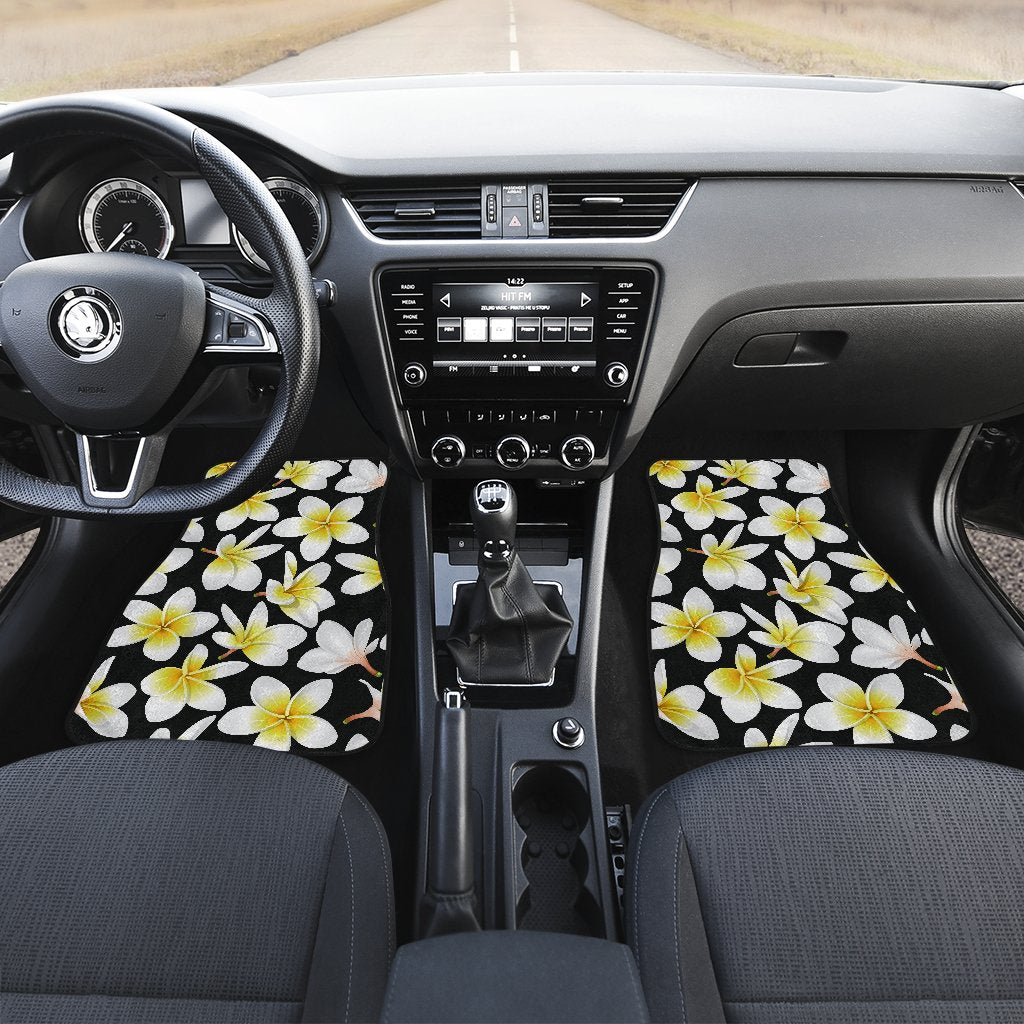 Yellow Plumeria Hawaiian Flowers Front and Back Car Floor Mats